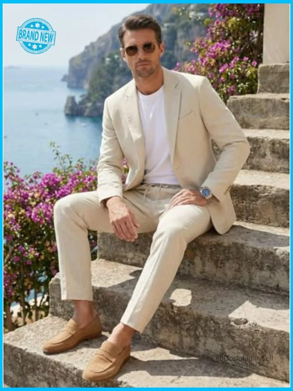 Linen Blend Suit Set Casual Classic Fit Summer Wedding Beach Blazer Pants